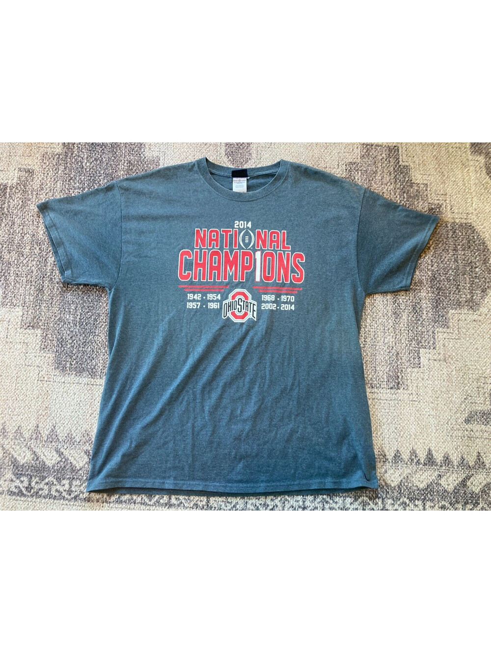 OHIO STATE Blue 84 Sz XL 2014 National Champions T Shirt Gray Short Sleeve Bucky